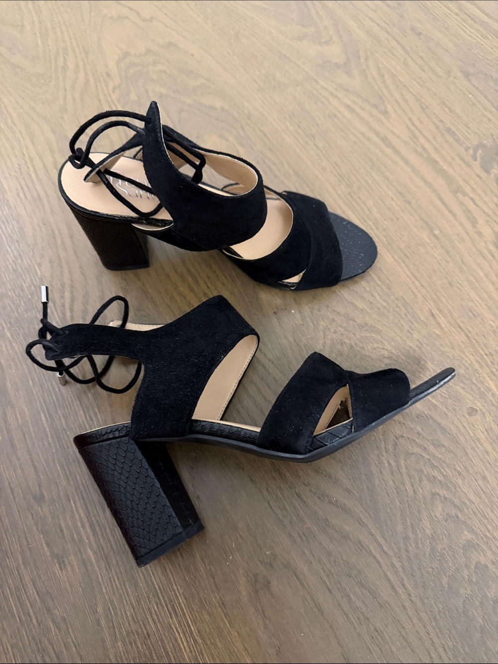 Franco Sarto Black Lace-Up Block Heel Sandals